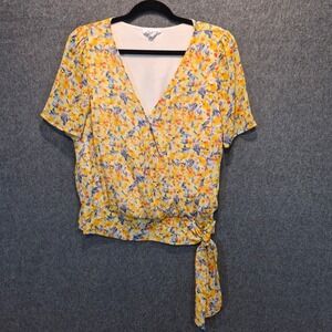Dee Dee Faux Wrap Tie Front Floral Lrg Top Cottage Goho Soft Girl Garden Party